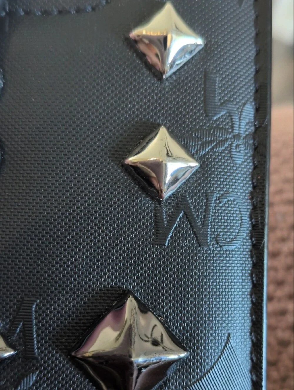 MCM Black Studded Visetos Phone Holder Card Wallet NWOT